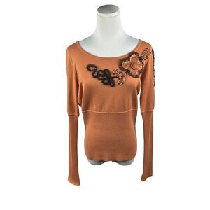 Ellen Tracy Sweater Women S Cashmere Silk Blend Pullover Appliqué Sequins Orange